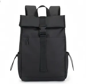 Travel Laptop Backpack, Black Roll Top Design, 19 x 12.6 x 5.9 Inches, Casual Daypack with Computer Compartment