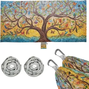 Tree of Life Painting Camping Hammock, 330 lbs with 2 Tree Straps, Carry Bag, Single Portable Hammock for Outdoor/Indoor, Hiking, Beach, Backpacking, Travel