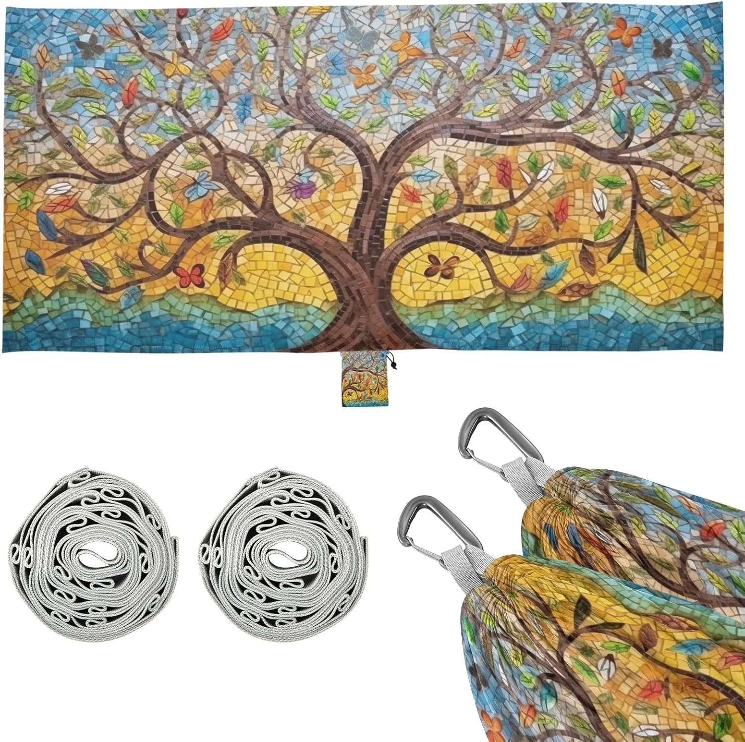 Tree of Life Painting Camping Hammock, 330 lbs with 2 Tree Straps, Carry Bag, Single Portable Hammock for Outdoor/Indoor, Hiking, Beach, Backpacking, Travel