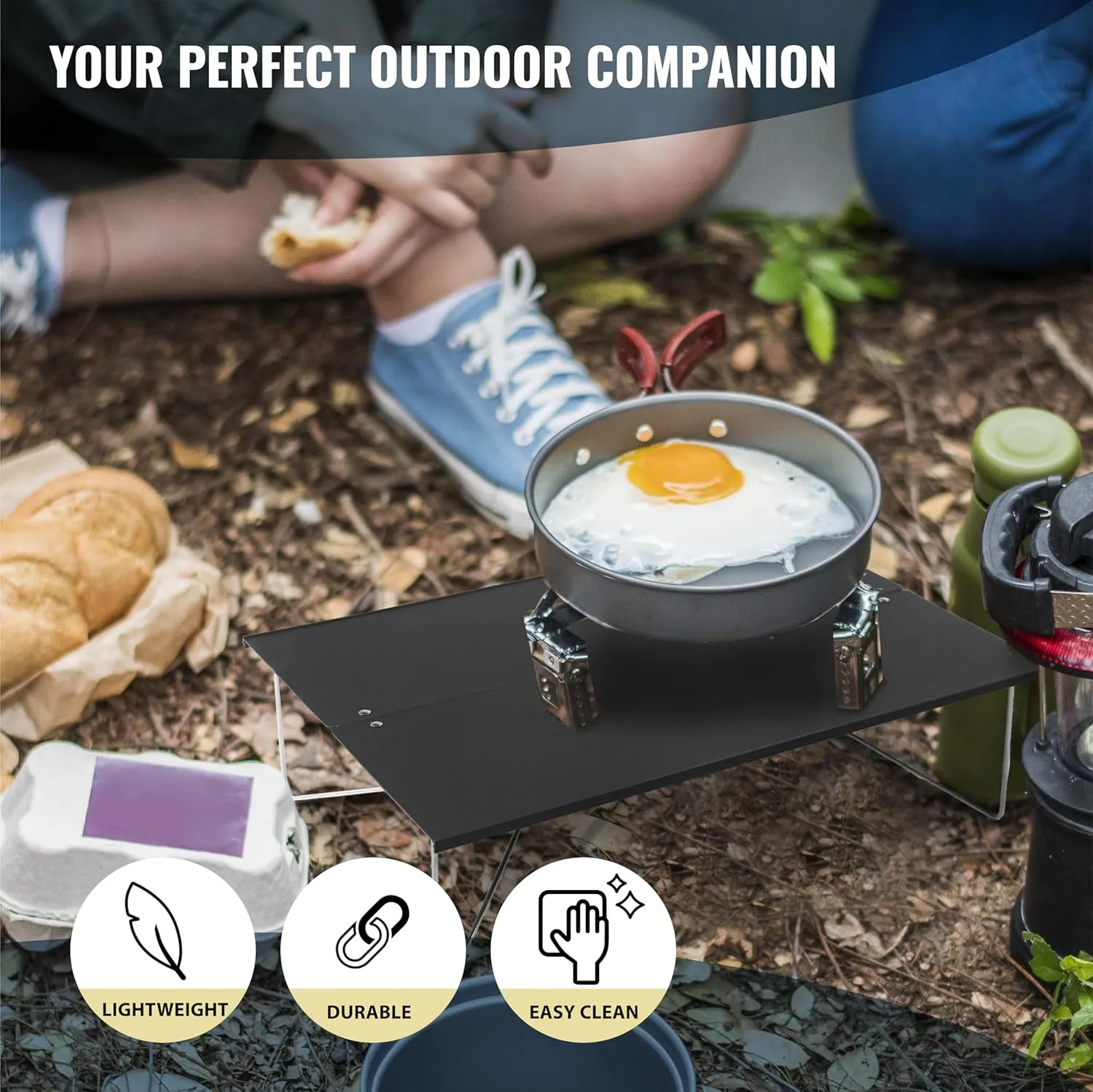 TREKOLOGY Compact Mini Camping Table – Portable, Ultralight, Folding Design – Small, Lightweight Surface for Hiking, Backpacking, Beach, or Nightstand Use – Collapsible Outdoor Gear (Black)