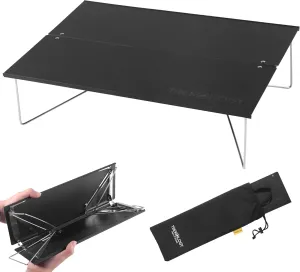 TREKOLOGY Compact Mini Camping Table – Portable, Ultralight, Folding Design – Small, Lightweight Surface for Hiking, Backpacking, Beach, or Nightstand Use – Collapsible Outdoor Gear (Black)