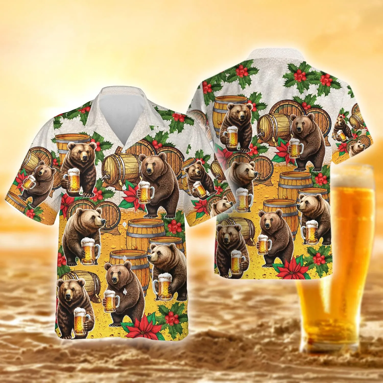 Tropical Beer Hawaiian Shirts for Men- Casual Short Sleeve Craft Beer Cool Summer Hawaiian Shirt (HN-HW22)