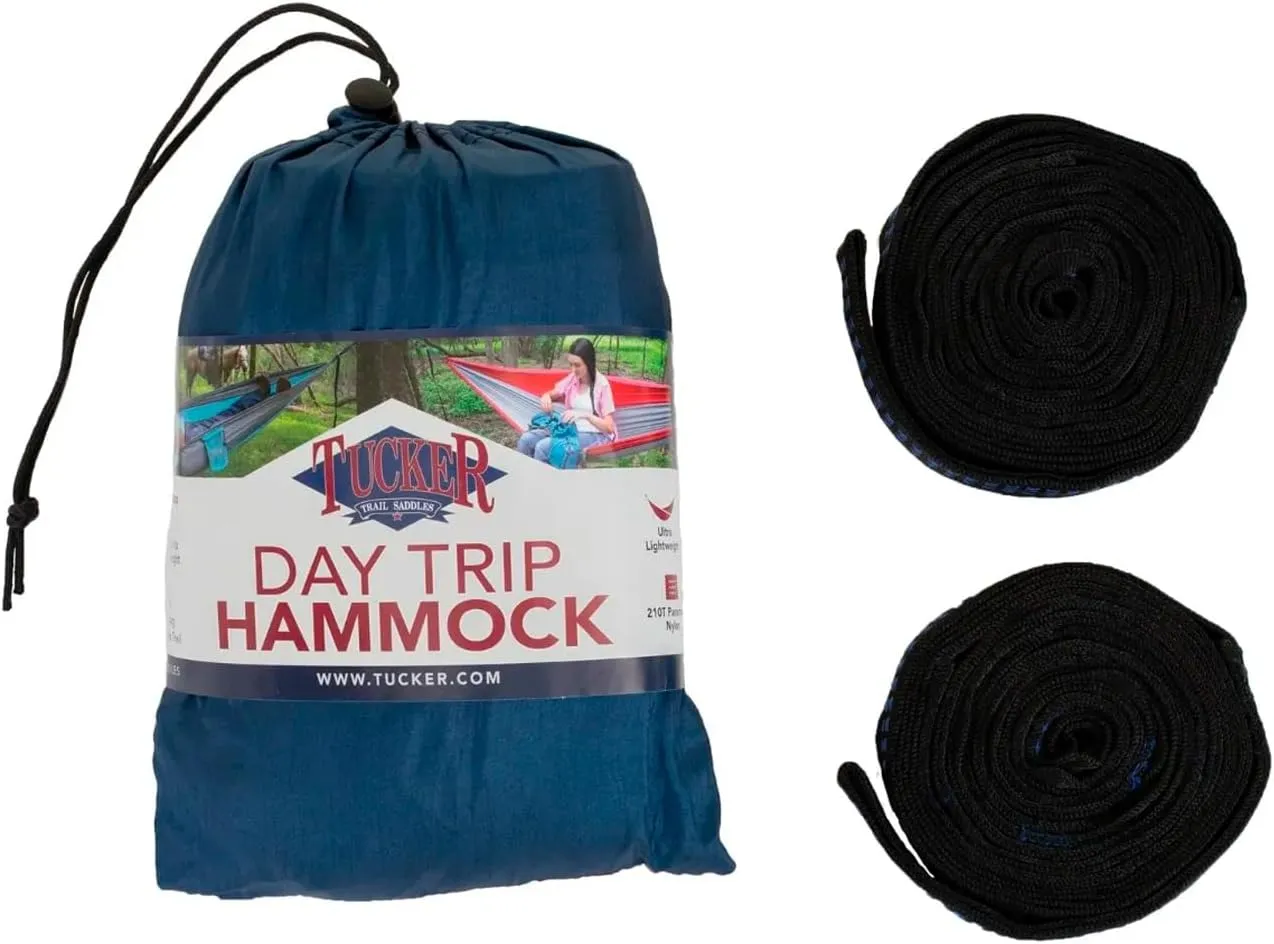 Tucker Day Trip Portable Compact Durable Lightweight 10T Parachute Nylon Outdoor Camping Hammock with Steel Carabiners, Tree-Safe Straps, 250Lbs Weight Limit & Built-in Drawstring Pouch