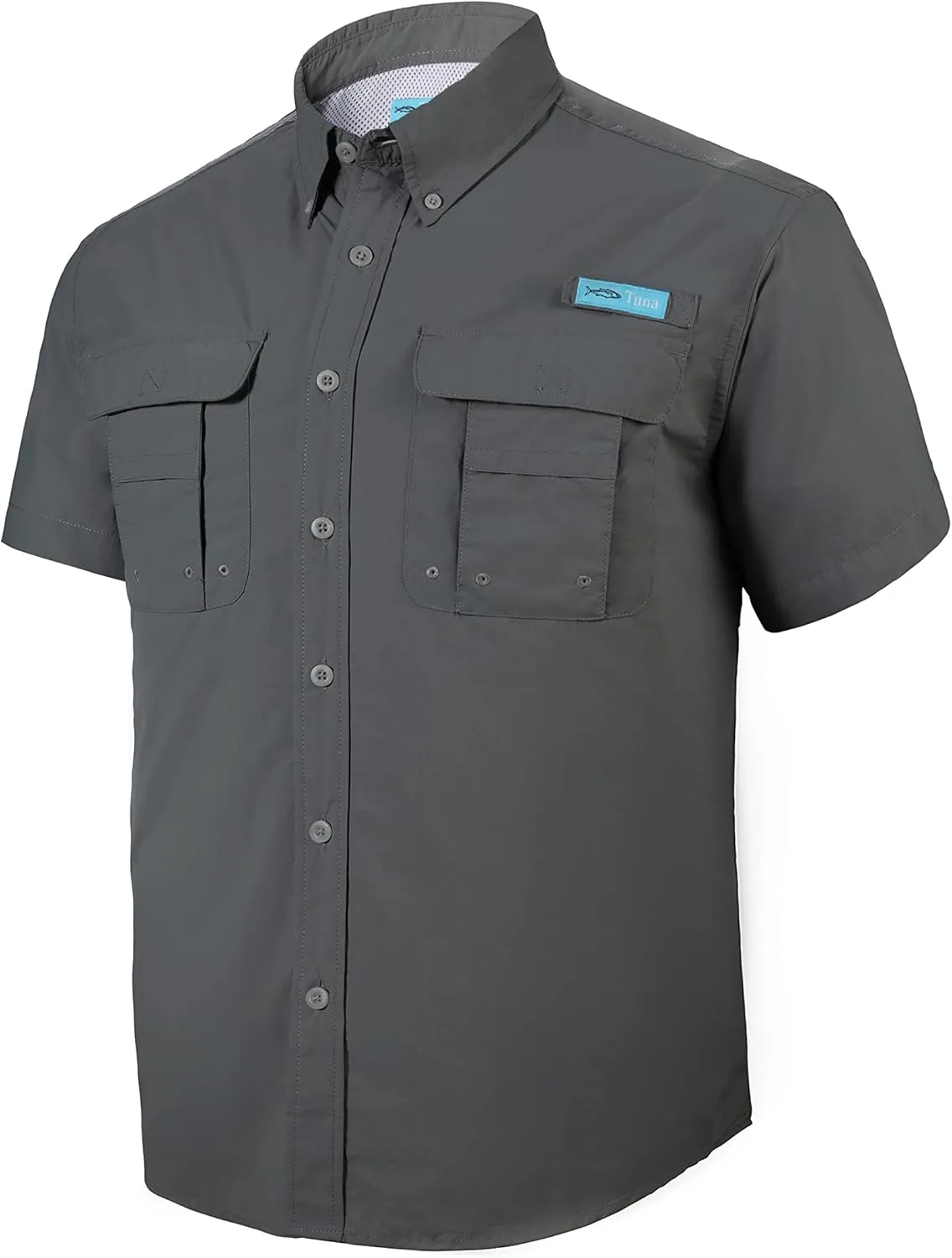 Tuna Men's Fishing Outdoor Button Down UPF 50  Sun Protection Waterproof Hiking Short Sleeve Shirts