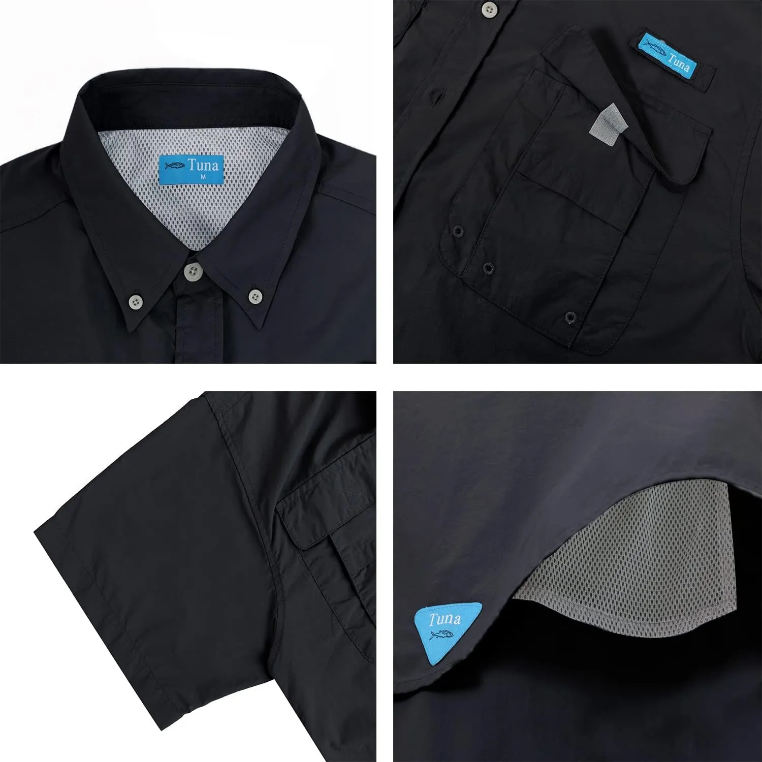 Tuna Men's Fishing Outdoor Button Down UPF 50  Sun Protection Waterproof Hiking Short Sleeve Shirts