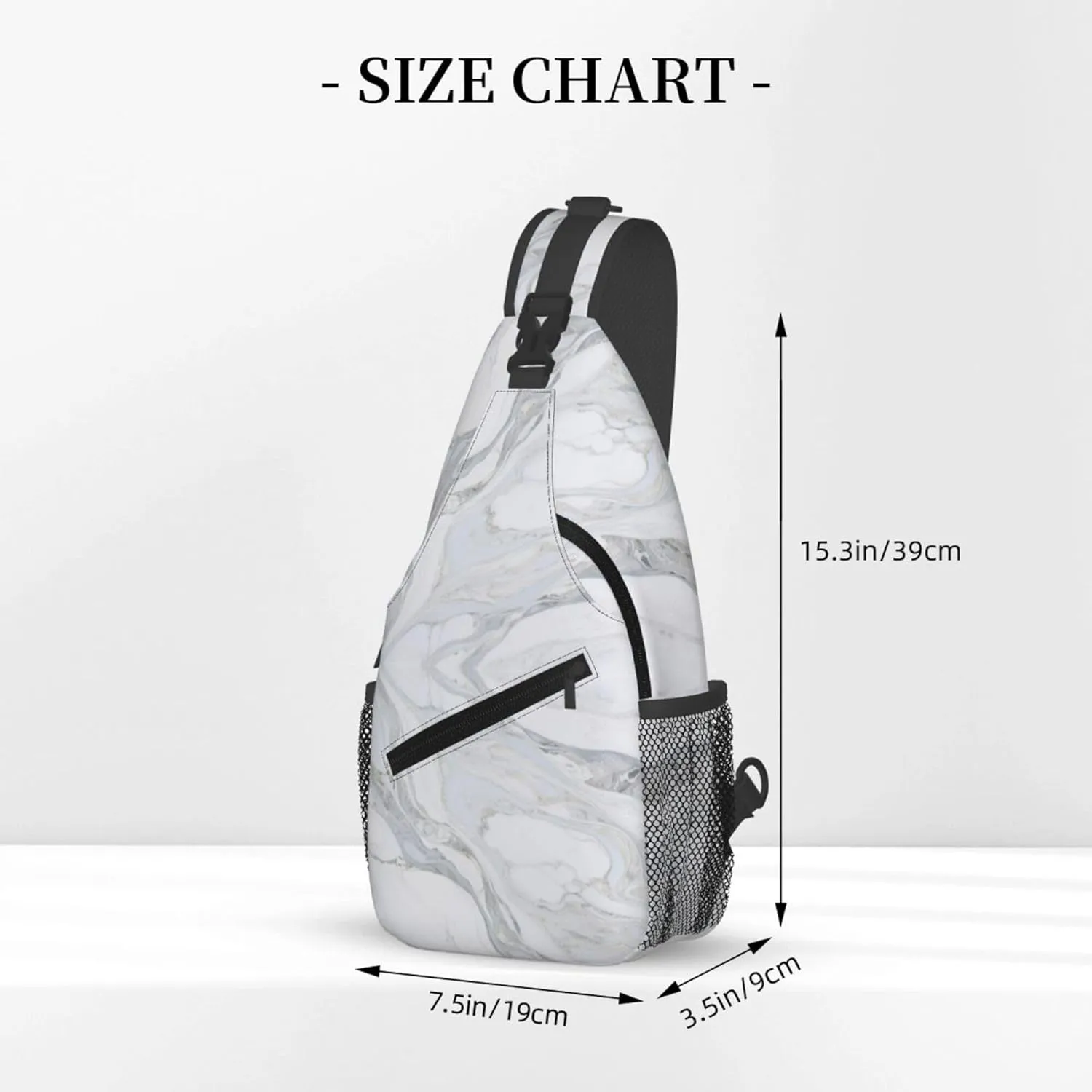 Ultra Lightweight Sling Shoulder Backpack Shoulder Crossbody Bag Chest Pack Multipurpose Anti-Theft Daypack for Outdoors Camping Hiking Trekking, White Marble Texture Art