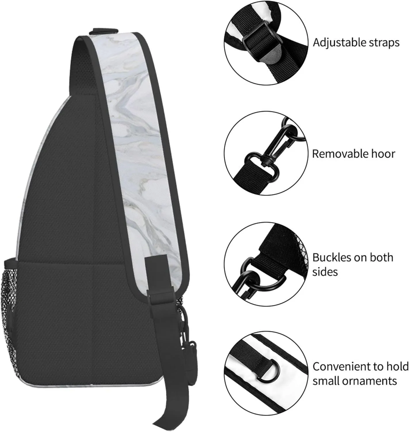 Ultra Lightweight Sling Shoulder Backpack Shoulder Crossbody Bag Chest Pack Multipurpose Anti-Theft Daypack for Outdoors Camping Hiking Trekking, White Marble Texture Art