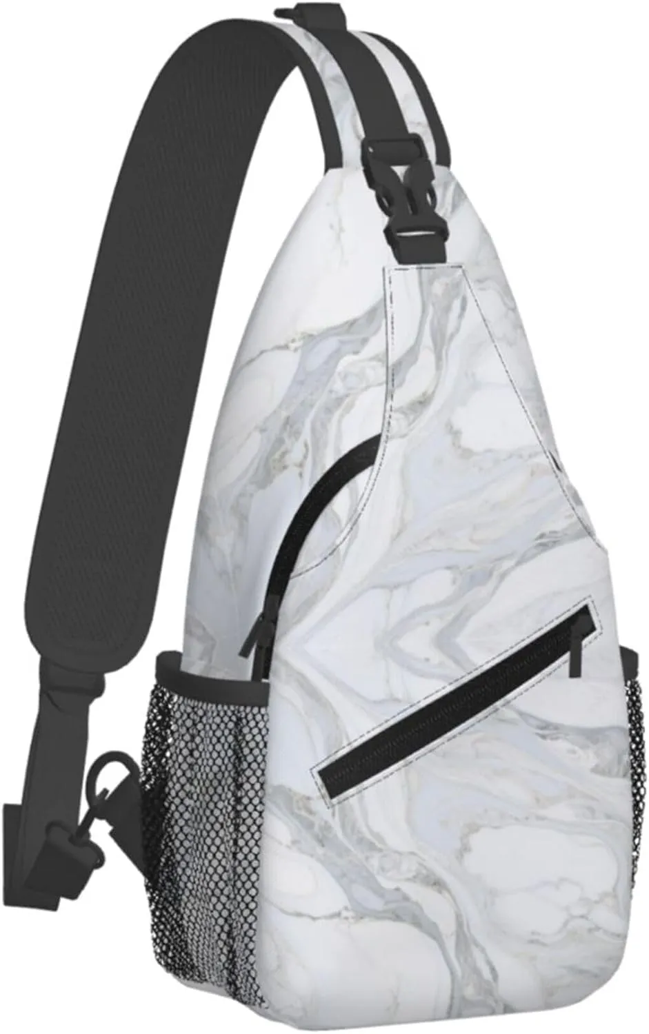 Ultra Lightweight Sling Shoulder Backpack Shoulder Crossbody Bag Chest Pack Multipurpose Anti-Theft Daypack for Outdoors Camping Hiking Trekking, White Marble Texture Art