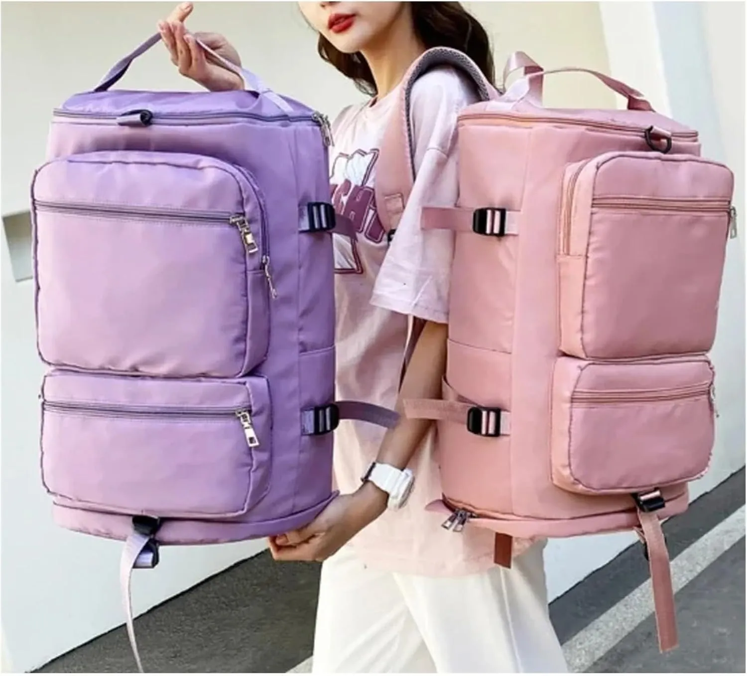 Ultralight Camping Backpack Outdoor Sports Bags Mountain Pocket Hiking Rucksack Daypack Traveling Cotton Canvas Bag(Purple)