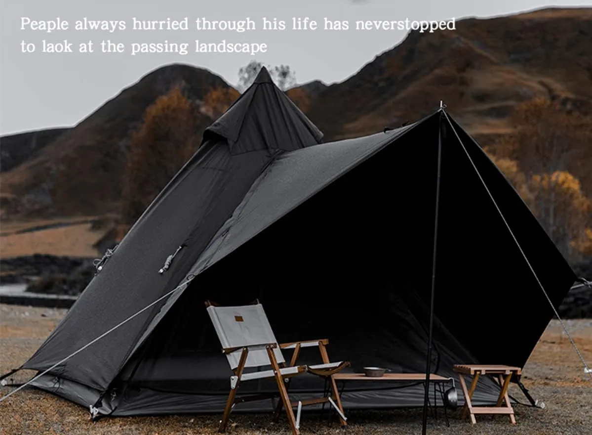 UNISTRENGH Camping Teepee Tent Indian Tent Yurt 4 Season Double Layers Waterproof Sunscreen Shelter Pyramid Spire Tents for Outdoor Hiking Hunting