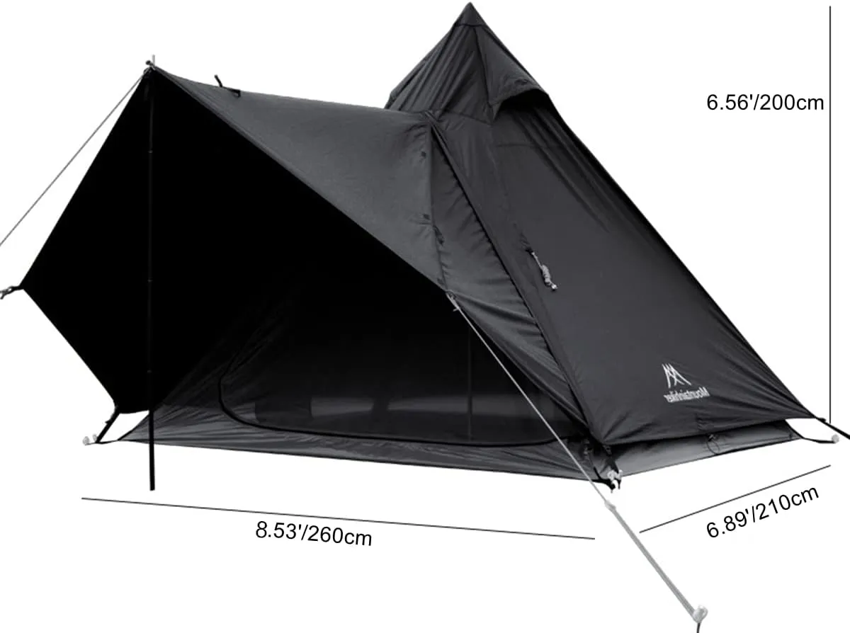 UNISTRENGH Camping Teepee Tent Indian Tent Yurt 4 Season Double Layers Waterproof Sunscreen Shelter Pyramid Spire Tents for Outdoor Hiking Hunting