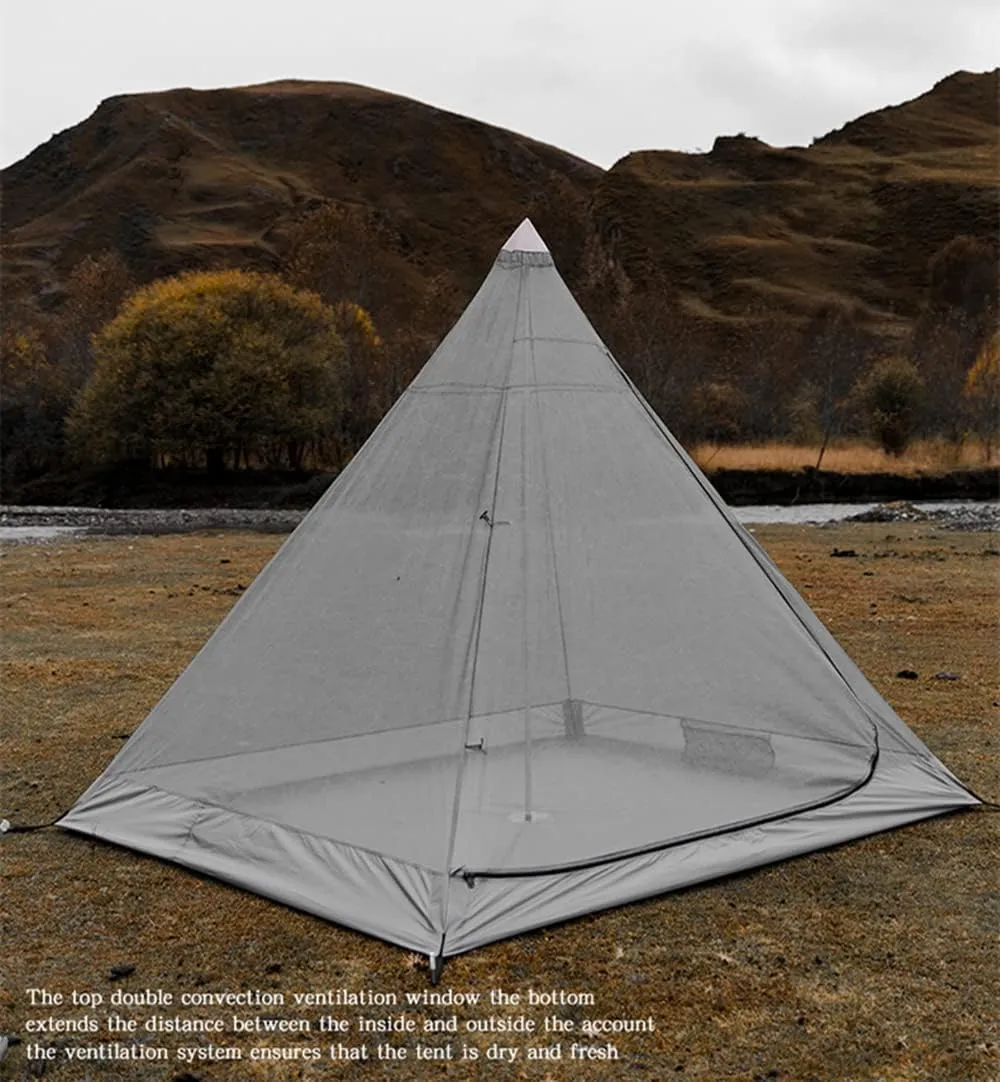UNISTRENGH Camping Teepee Tent Indian Tent Yurt 4 Season Double Layers Waterproof Sunscreen Shelter Pyramid Spire Tents for Outdoor Hiking Hunting