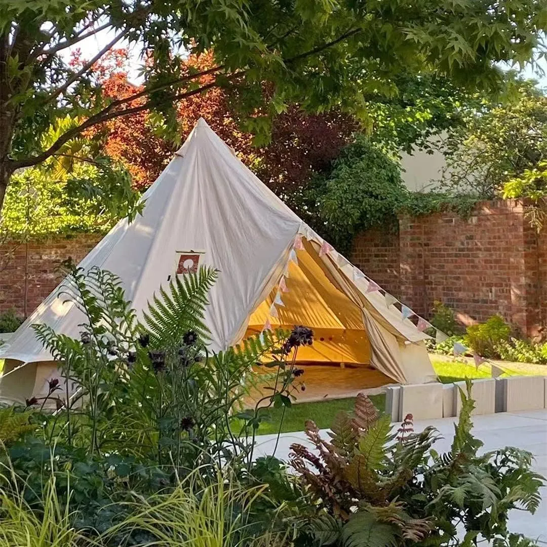 UNISTRENGH Luxury 4 Season Waterproof Cotton Canvas Bell Tent Large Glamping Tent Yurt Teepee with Roof Stove Jack Hole for Camping Hiking Christmas