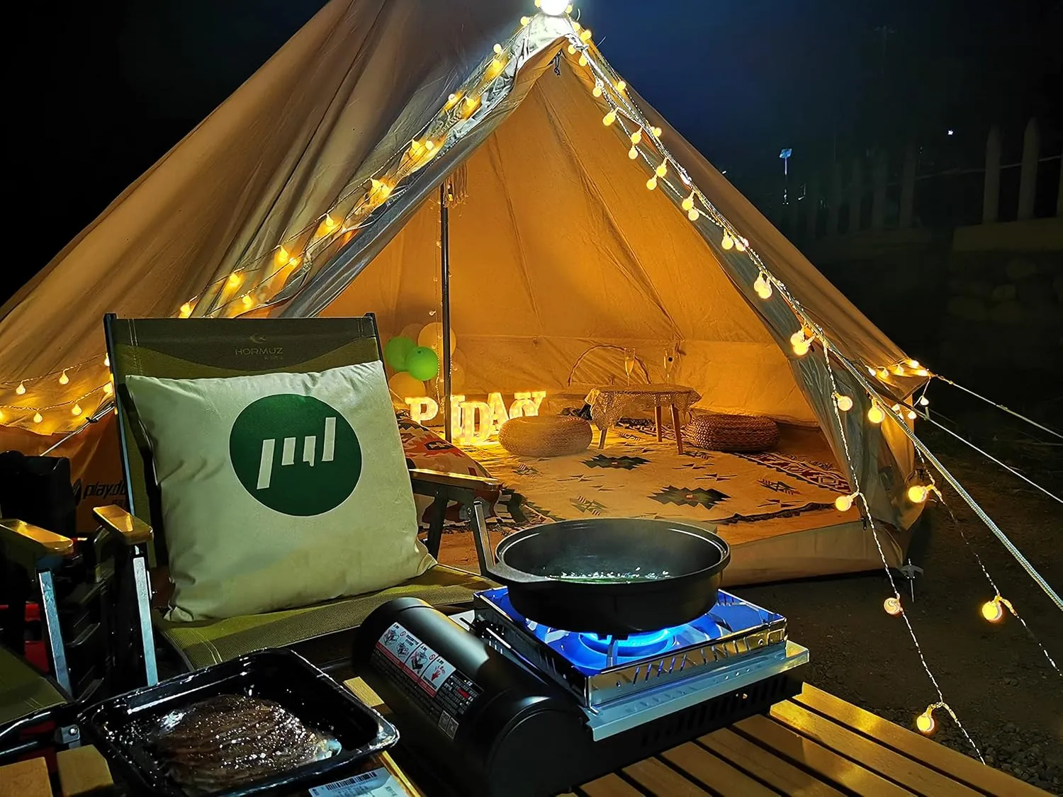 UNISTRENGH Luxury 4 Season Waterproof Cotton Canvas Bell Tent Large Glamping Tent Yurt Teepee with Roof Stove Jack Hole for Camping Hiking Christmas