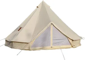 UNISTRENGH Luxury 4 Season Waterproof Cotton Canvas Bell Tent Large Glamping Tent Yurt Teepee with Roof Stove Jack Hole for Camping Hiking Christmas