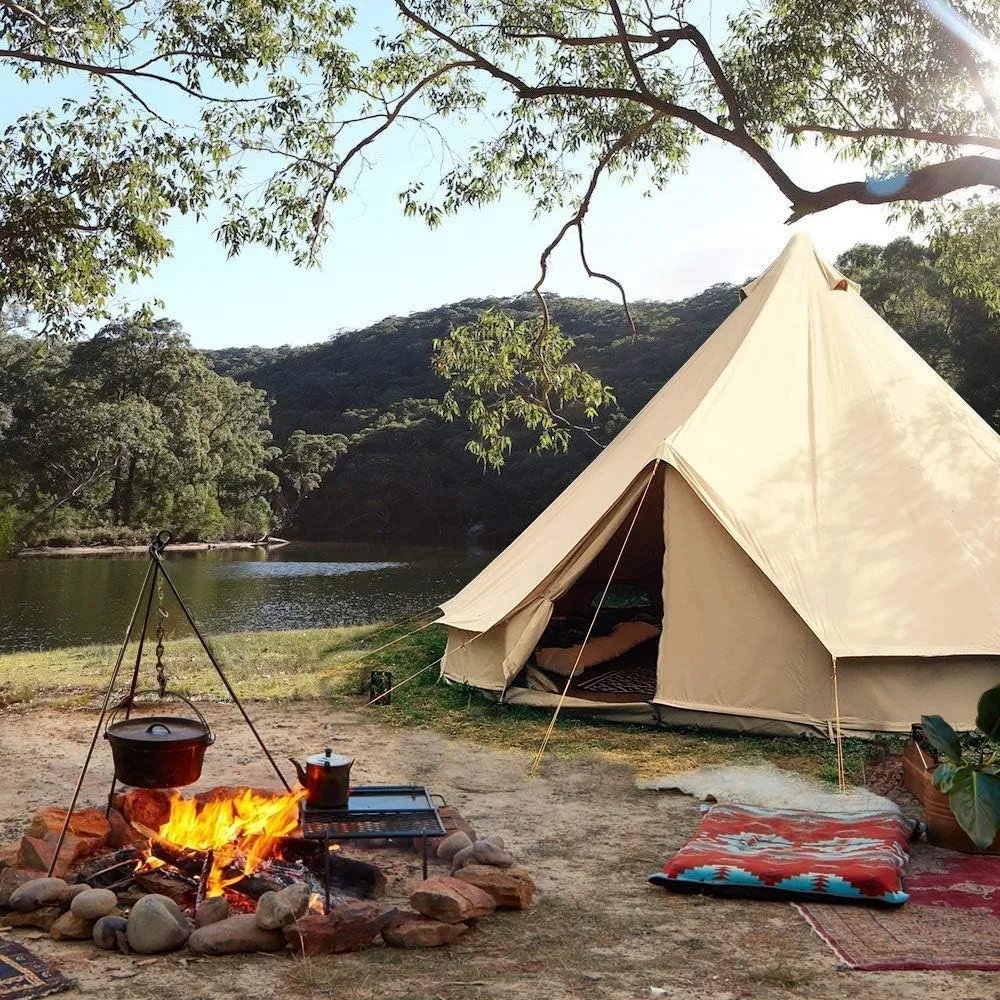 UNISTRENGH Luxury 4 Season Waterproof Cotton Canvas Bell Tent Large Glamping Tent Yurt Teepee with Roof Stove Jack Hole for Camping Hiking Christmas