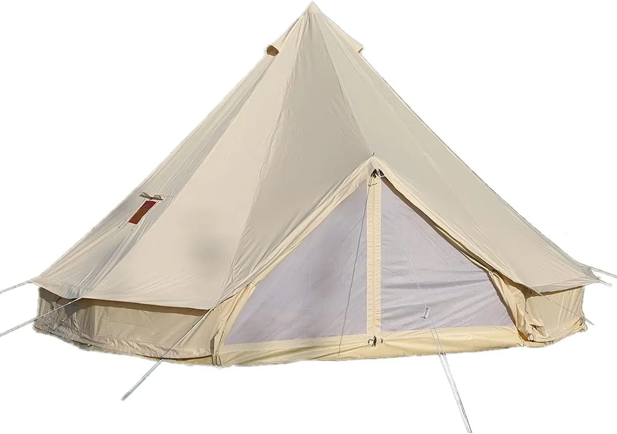 UNISTRENGH Luxury 4 Season Waterproof Cotton Canvas Bell Tent Large Glamping Tent Yurt Teepee with Roof Stove Jack Hole for Camping Hiking Christmas