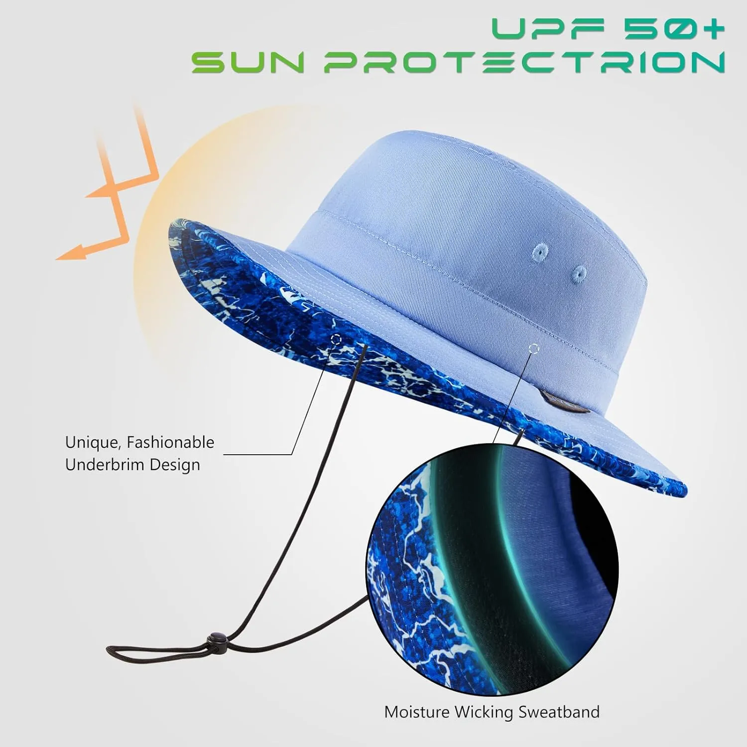 UPF 50  Foldable Sun Hat Patterned Under Brim Bucket Hats for Summer Hiking Fishing Beach Safari Men Women