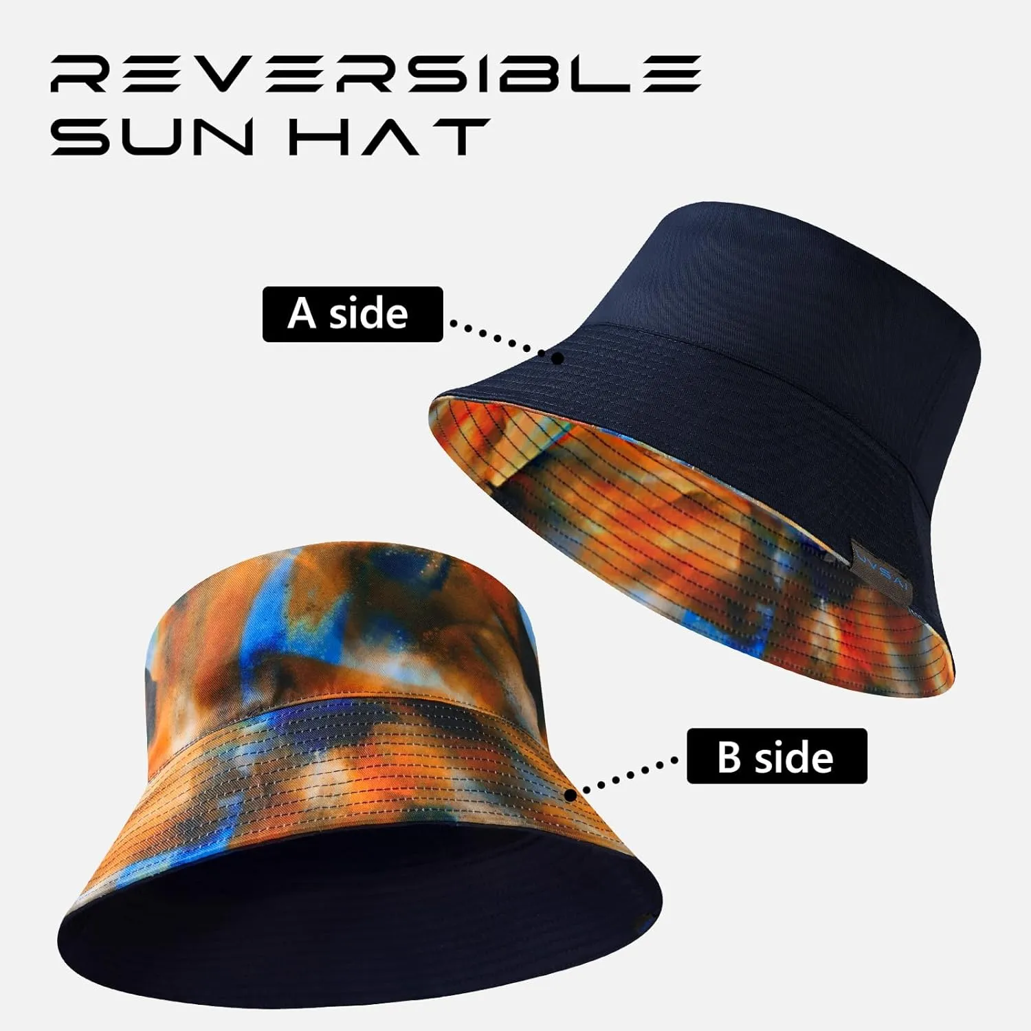 UPF 50  Reversible Foldable Sun Bucket Hat for Hiking Fishing Beach Safari Men Women