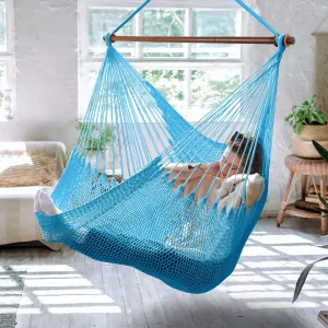 Upgraded Caribbean Hammock Chair with Detachable Metal Bar, Large Hammock Swing Chair, XL Rope Hanging Chair for Outdoor Indoor, 330 LBS Weight Capacity, DeepSkyBlue