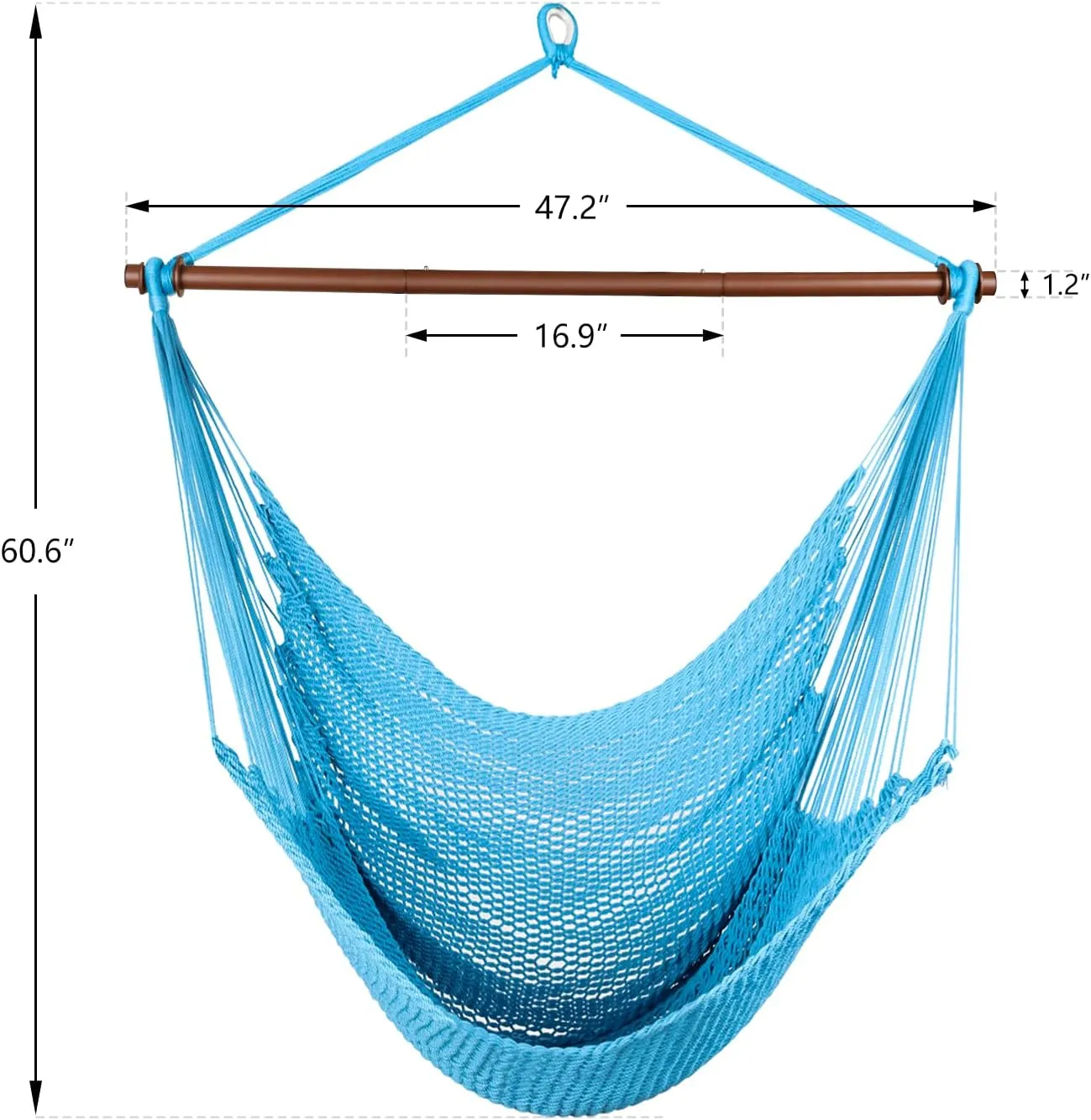 Upgraded Caribbean Hammock Chair with Detachable Metal Bar, Large Hammock Swing Chair, XL Rope Hanging Chair for Outdoor Indoor, 330 LBS Weight Capacity, DeepSkyBlue