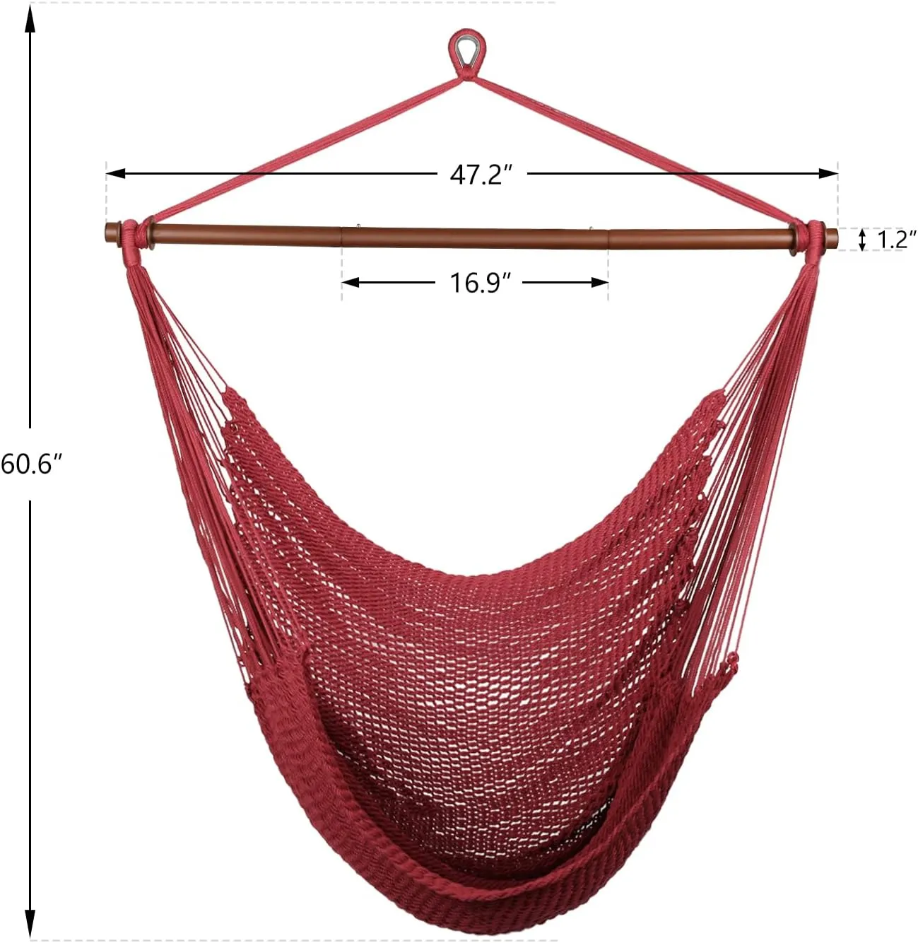 Upgraded Caribbean Hammock Chair with Detachable Metal Bar, Large Hammock Swing Chair, XL Rope Hanging Chair for Outdoor Indoor, 330lbs Weight Capacity, FireBrick