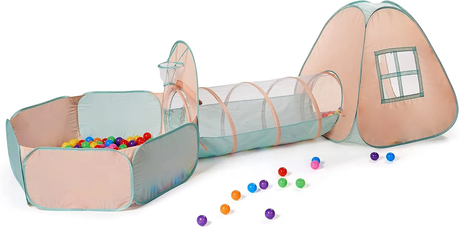 UTEX 3 in 1 Pop Up Play Tent with Tunnel, Ball Pit for Kids, Boys, Girls, Babies and Toddlers, Indoor/Outdoor Playhouse
