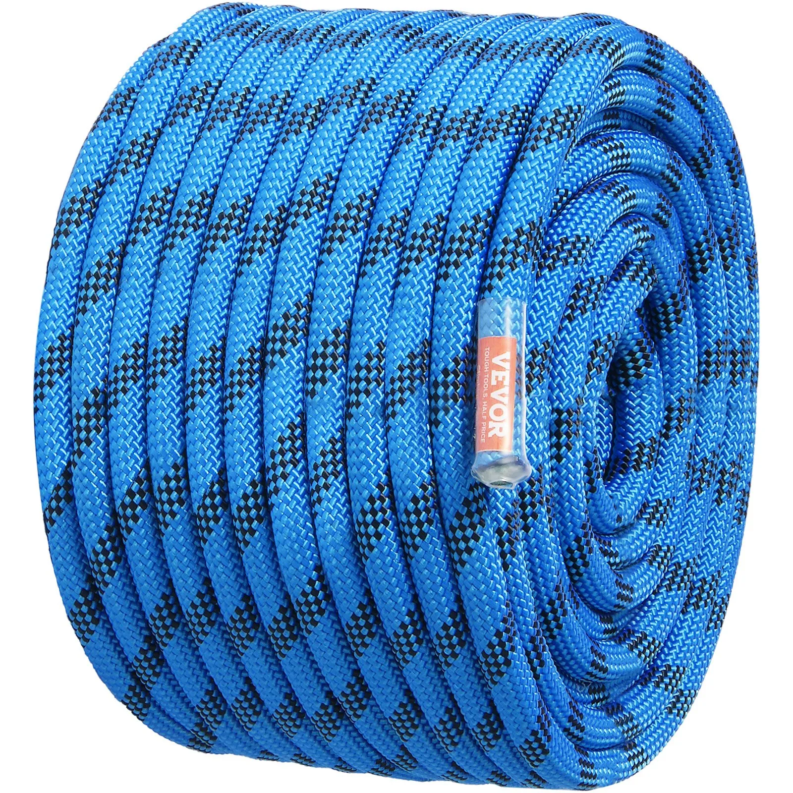 VEVOR 12.7mm Static Climbing Rope, 38M(125ft) Outdoor Rock Climbing Rope 32KN Breaking Tension, Fiber Rope with Steel Snap Hooks for Escape, Rappelling, Fire Rescue, Blue