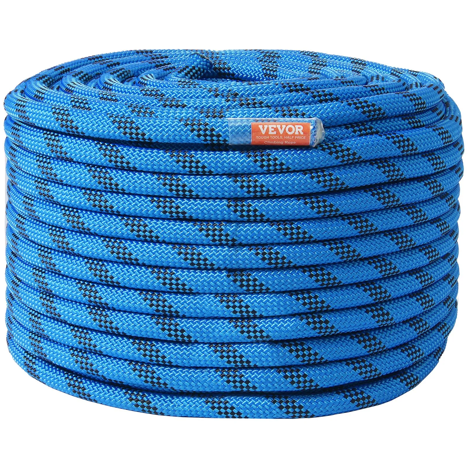 VEVOR 12.7mm Static Climbing Rope, 38M(125ft) Outdoor Rock Climbing Rope 32KN Breaking Tension, Fiber Rope with Steel Snap Hooks for Escape, Rappelling, Fire Rescue, Blue