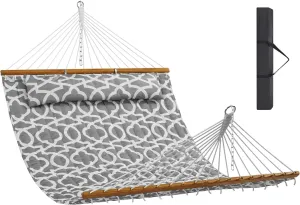 VEVOR Double Hammock, 12 FT with Hardwood Spreader Bars, Quilted Hammock with Detachable Pillow and Chains for Camping, Outdoor Patio, Yard, Beach, 480 lbs Capacity