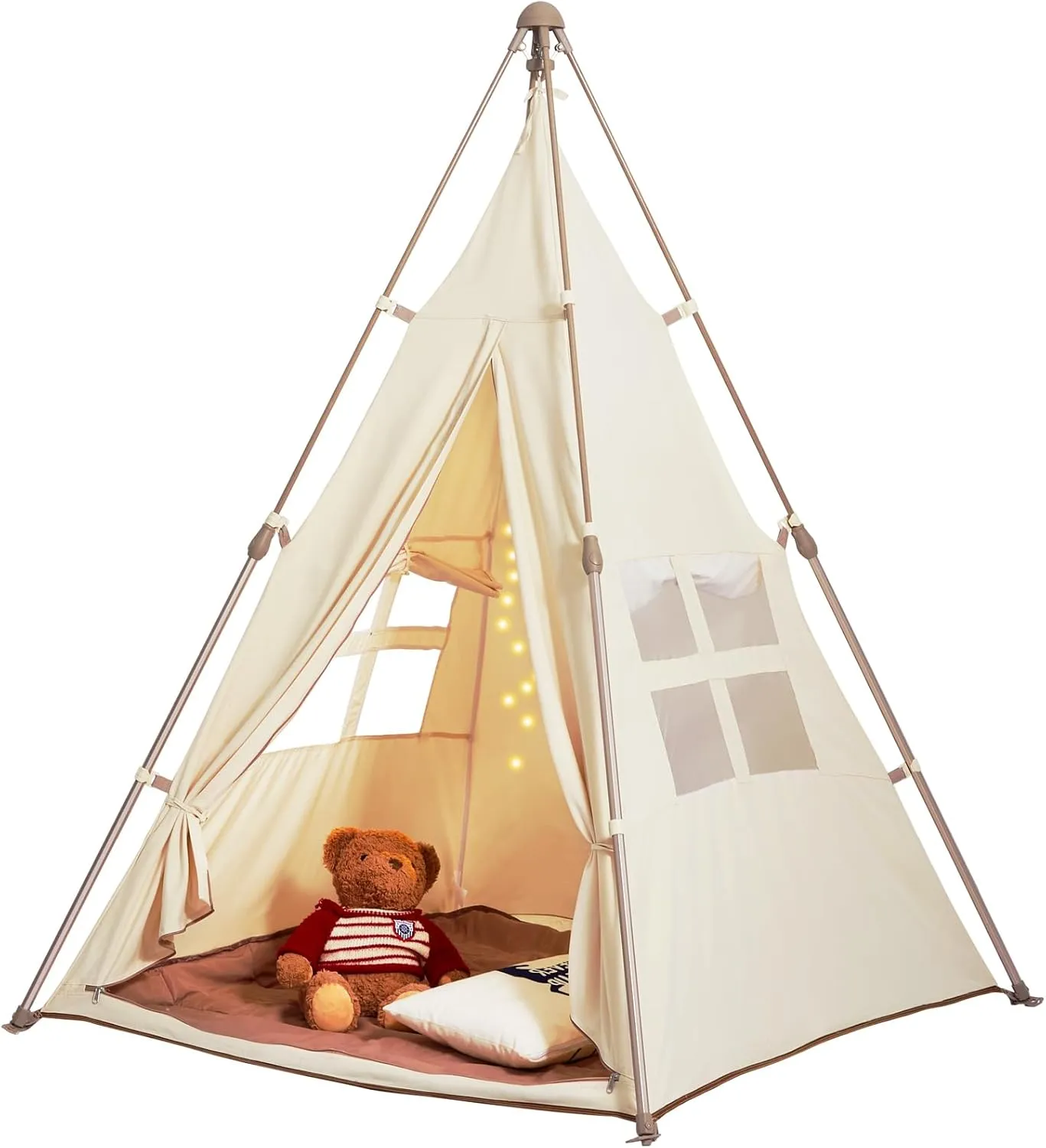 VEVOR Kids Play Tent, Teepee Tent for Kids 3-5 Years Old, Tent for Kids with Windows for Indoor and Outdoor, Foldable Toddler Tent with Mat and Carrying Bag, Kids Tent for Boys and Girls, Beige
