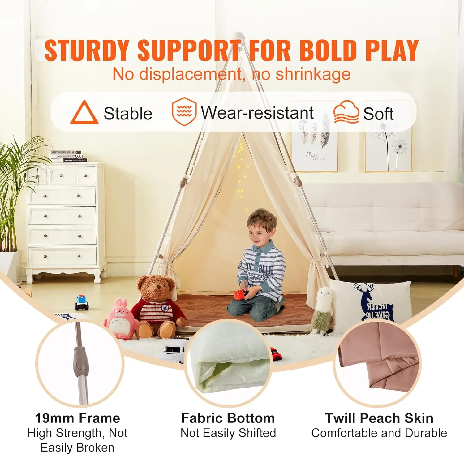 VEVOR Kids Play Tent, Teepee Tent for Kids 3-5 Years Old, Tent for Kids with Windows for Indoor and Outdoor, Foldable Toddler Tent with Mat and Carrying Bag, Kids Tent for Boys and Girls, Beige