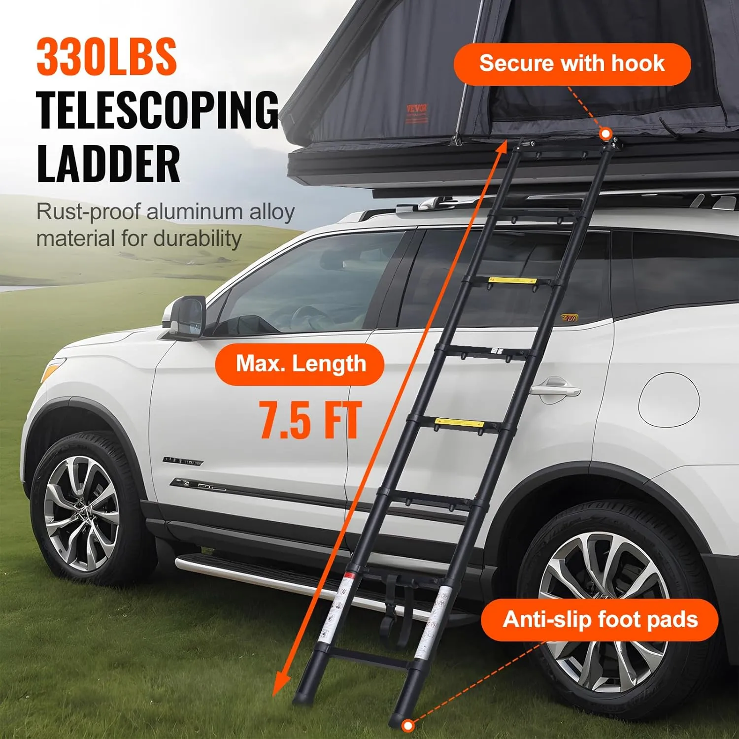 VEVOR Rooftop Tent Hard Shell, Roof Top Tent for Car SUV Truck Jeep Van Camping, Roof Tent with Telescopic Ladder Thick Mattress & LED Strip Light, 2-3 Person Family Camping Tent