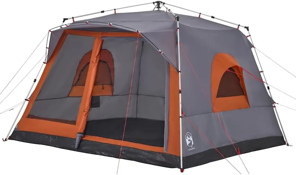vidaXL Family Tent Cabin 7-Person, Outdoor Shelter, Garden Camping Tent for Festival Hiking, Lightweight Tent, Gray and Orange Quick Release
