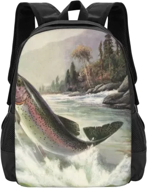Vintage Rainbow Trout Fish Lightweight Packable Backpack Travel Casual Large Capacity Daypack Foldable Backpack For Men Women
