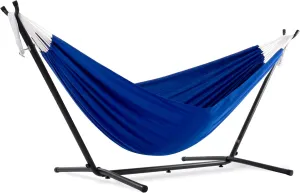 Vivere Double Polyester Hammock with Space Saving Steel Stand and Premium Carry Bag - 450 lb Capacity (Royal Blue)