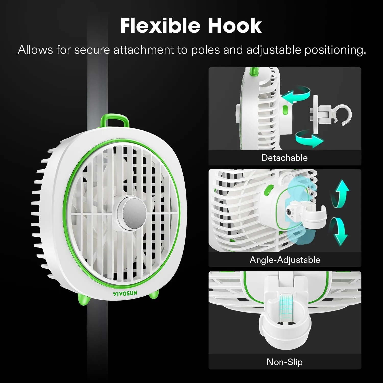VIVOSUN AeroWave D4, 4” Grow Tent Clip Fan with Detachable Hook, 3-Speed Strong & Quiet Airflow, Adjustable Airflow Angle for Hydroponics, Circulation & Cooling, White, 1-Pack