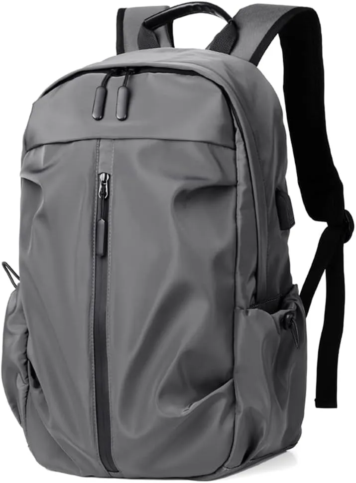 Water Resistant Lightweight Travel Hiking Nylon Backpack Daypack Durable with USB Charging Port (The Grey)