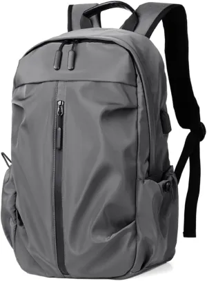 Water Resistant Lightweight Travel Hiking Nylon Backpack Daypack Durable with USB Charging Port (The Grey)