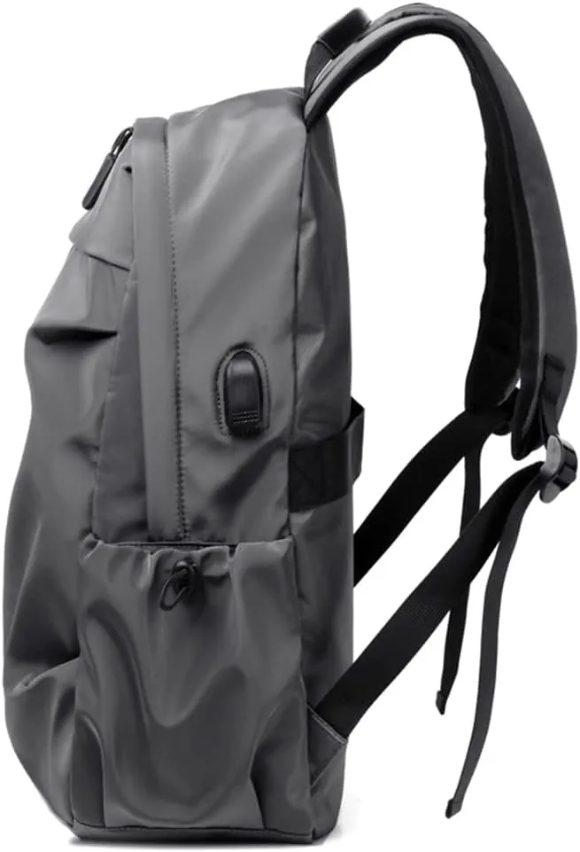 Water Resistant Lightweight Travel Hiking Nylon Backpack Daypack Durable with USB Charging Port (The Grey)