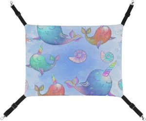 Watercolor Cute Unicorns Whales Hanging Cat Bed Soft Breathable Pet Hammock for Cage Pet Sleeper for Kitten Ferret Puppy Rabbit