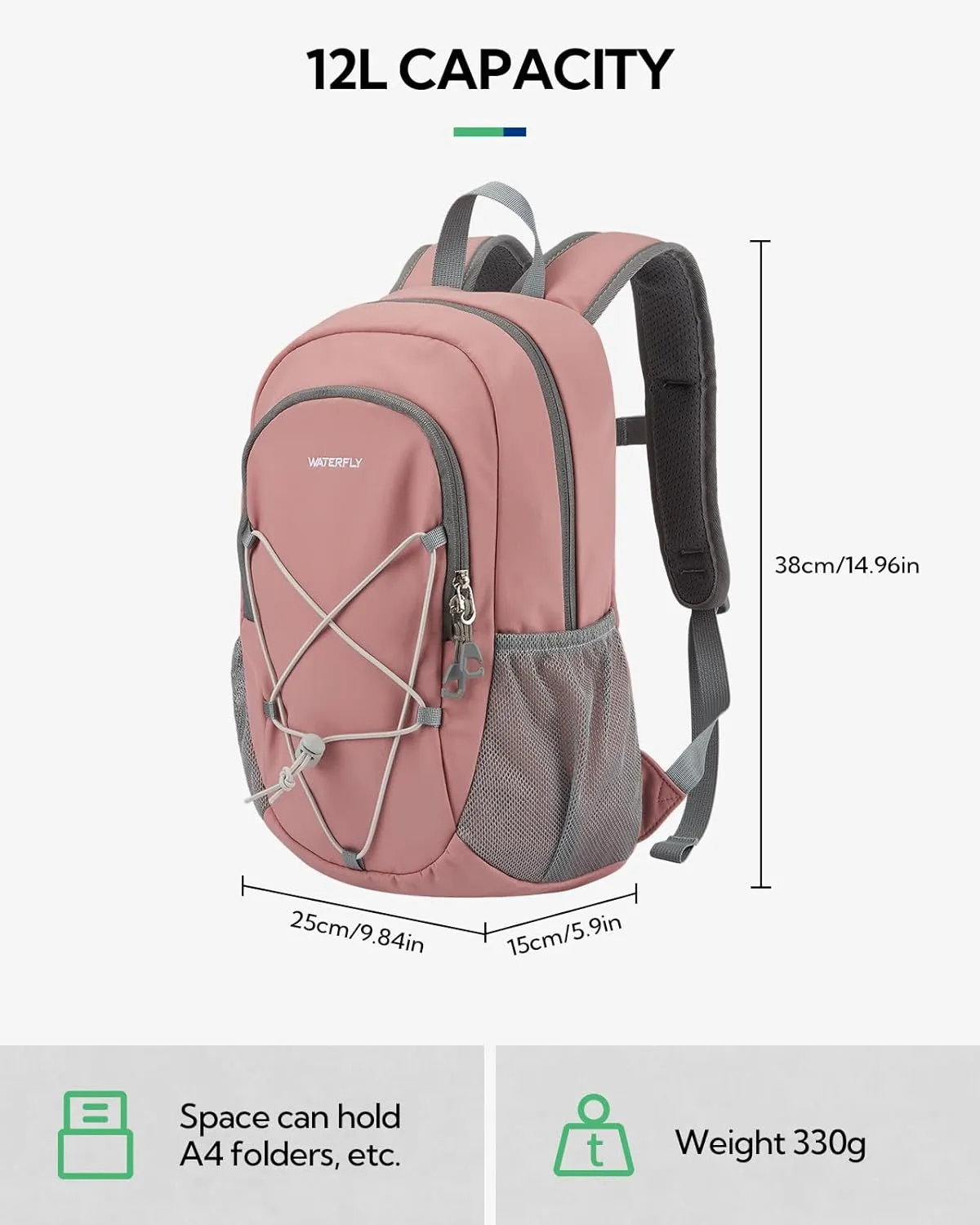 WATERFLY 12L Small Hiking Backpack: Day Pack Lightweight Travel Bag Camping Fitness Cycling Outdoor Sports Daypack For Women Men