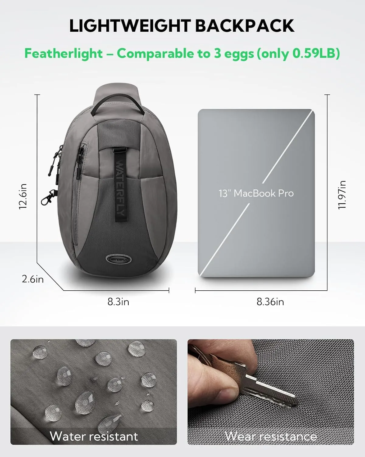 WATERFLY Small Crossbody Sling Backpack: RFID Blocking Anti Theft Sling Chest Bag Travel Shoulder Causal Daypack