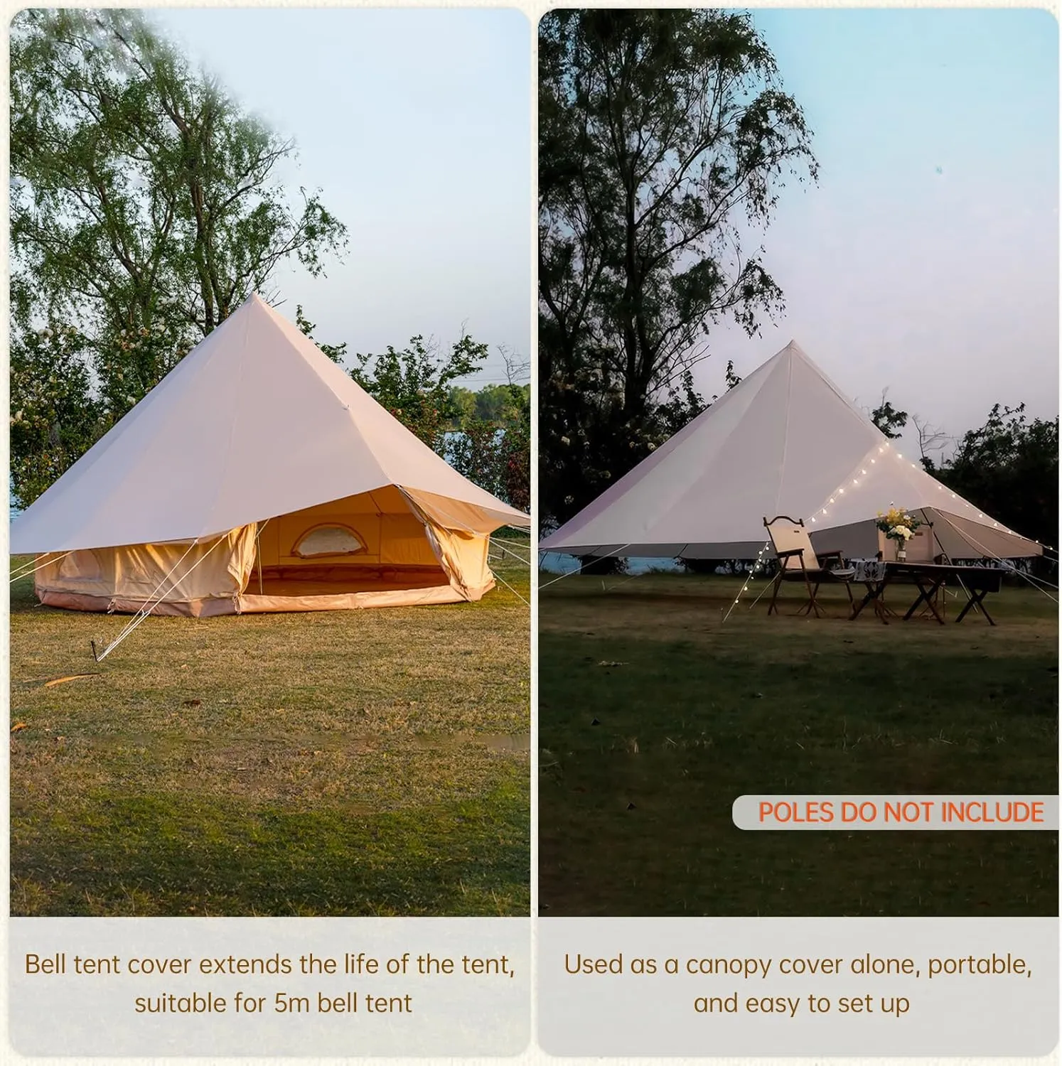 Waterproof 4 Season Rain Fly for Canvas Bell Tent 16.4FT Bell Tent Rain Cover Protector Lightweight Oxford Nylon Yurt Tarp Beige No Stove Jack (for 16.4ft Bell Tent (Base Diameter 5m))
