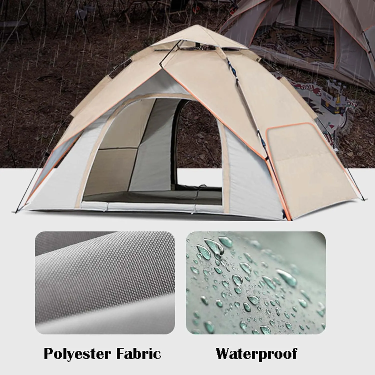 Waterproof Camping Tent for 1/2/3 Person, Family Instant Pop Up Tent, Waterproof Windproof Automatic Tent, Outdoor Dome Tent, Instant Tents for Camping, 60s Easy Setup