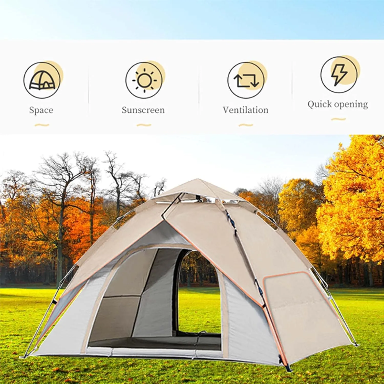Waterproof Camping Tent for 1/2/3 Person, Family Instant Pop Up Tent, Waterproof Windproof Automatic Tent, Outdoor Dome Tent, Instant Tents for Camping, 60s Easy Setup