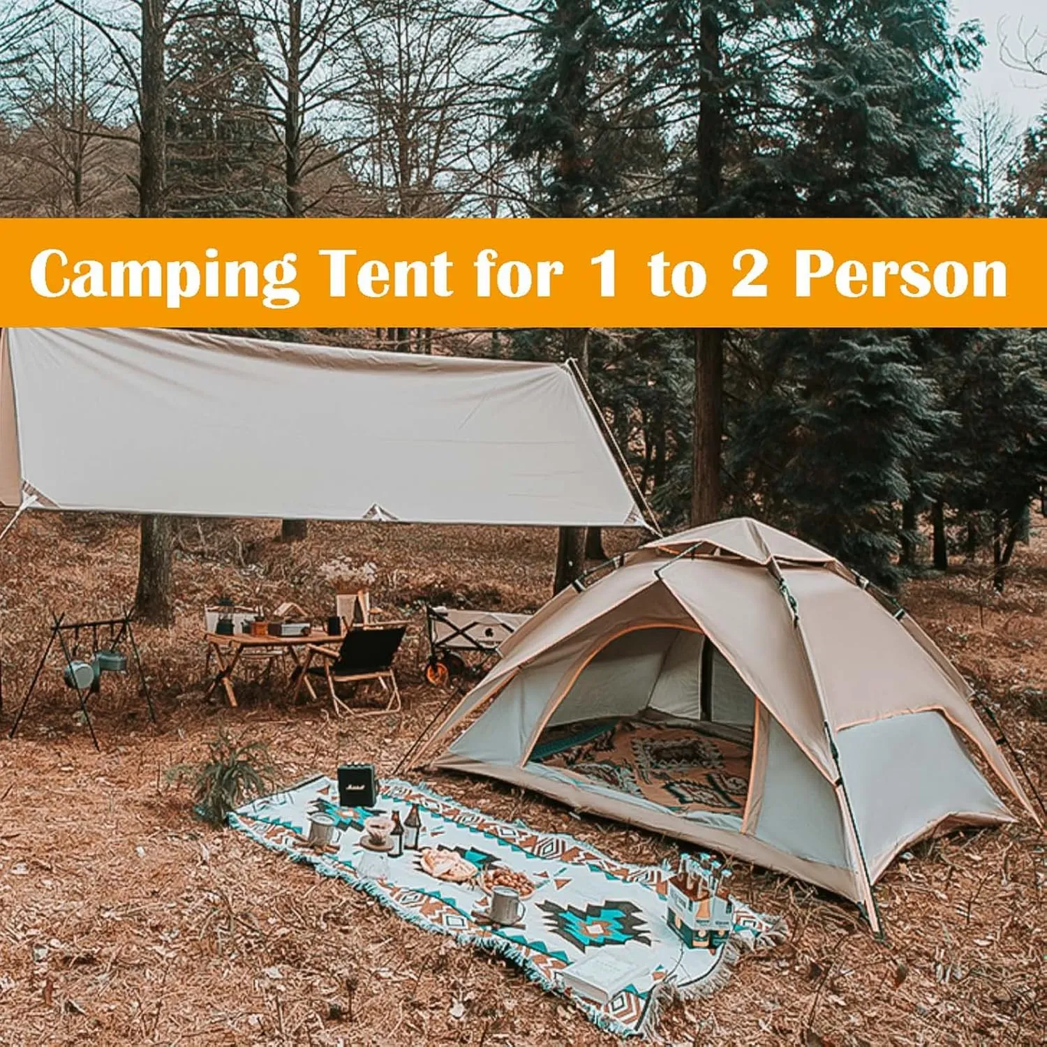 Waterproof Camping Tent for 1/2/3 Person, Family Instant Pop Up Tent, Waterproof Windproof Automatic Tent, Outdoor Dome Tent, Instant Tents for Camping, 60s Easy Setup