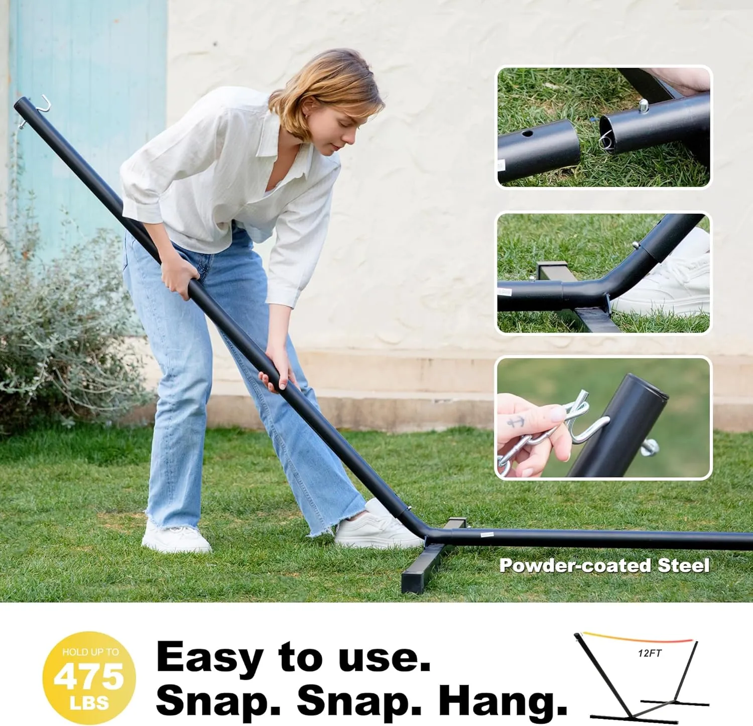 Waterproof Double Hammock with Stand for Outside 2 Person 55'' Large Quick Dry Textilene Hammocks with Hardwood Spreader Bar, Pillow, Pockets, for Outdoor, 475lbs Capacity (Yellow & White)
