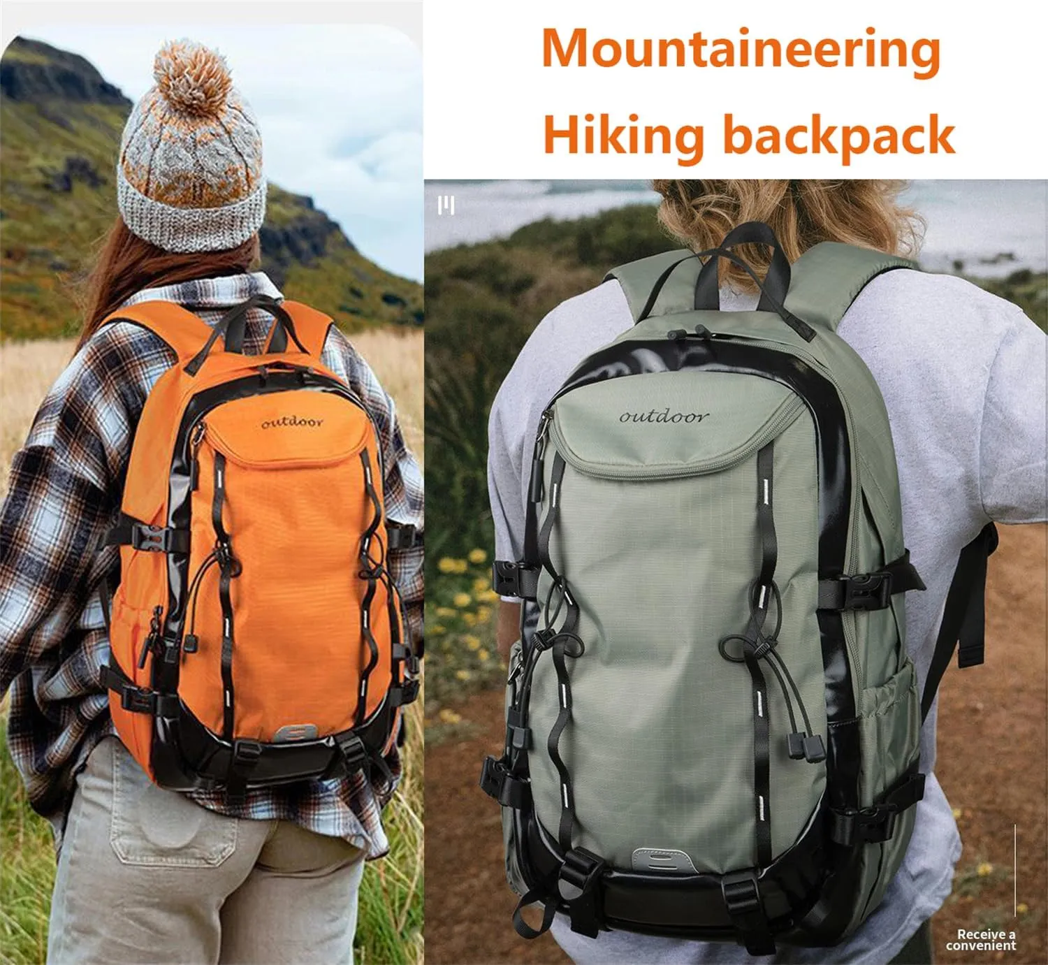Waterproof Hiking Backpack - Outdoor Sport Daypack with Rain Cover (Orange,40L)