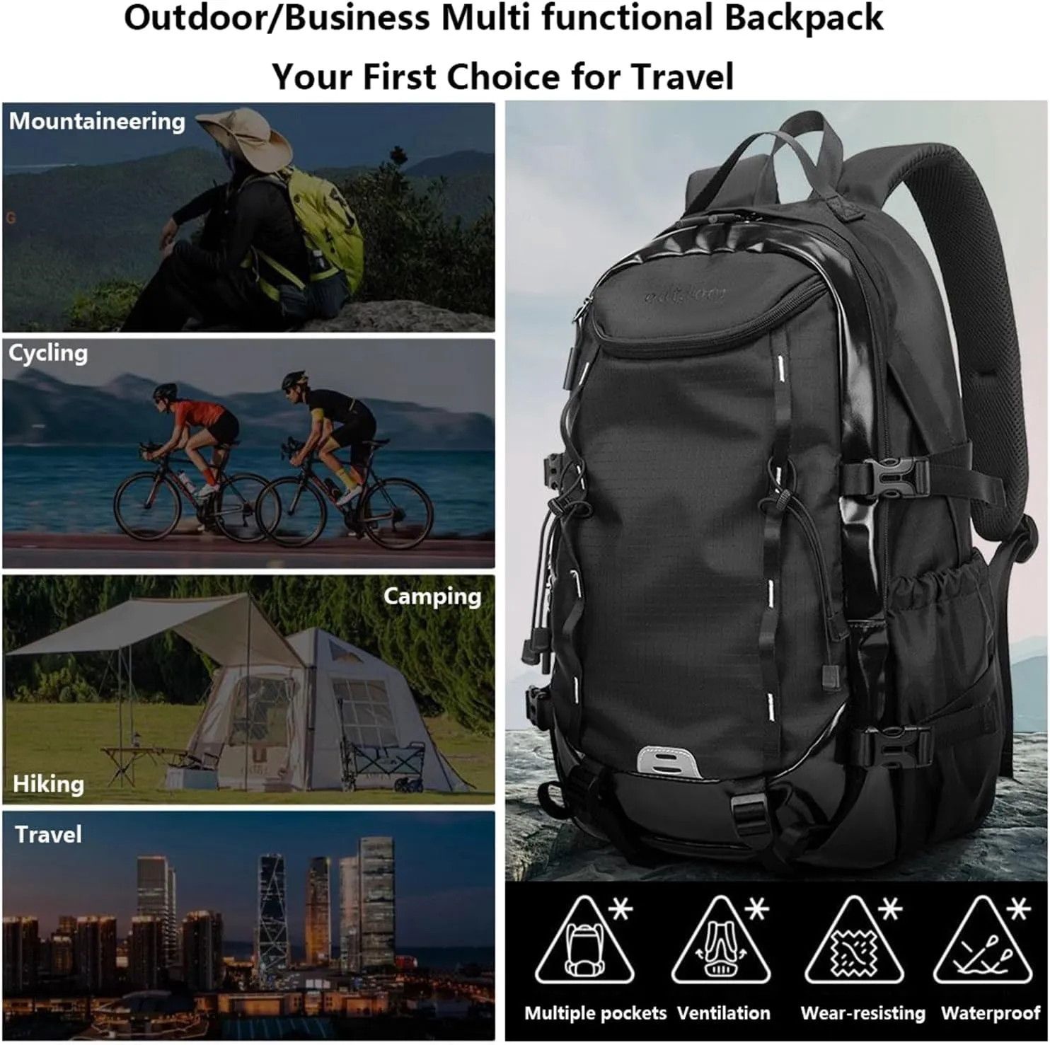 Waterproof Hiking Backpack - Outdoor Sport Daypack with Rain Cover (Orange,40L)